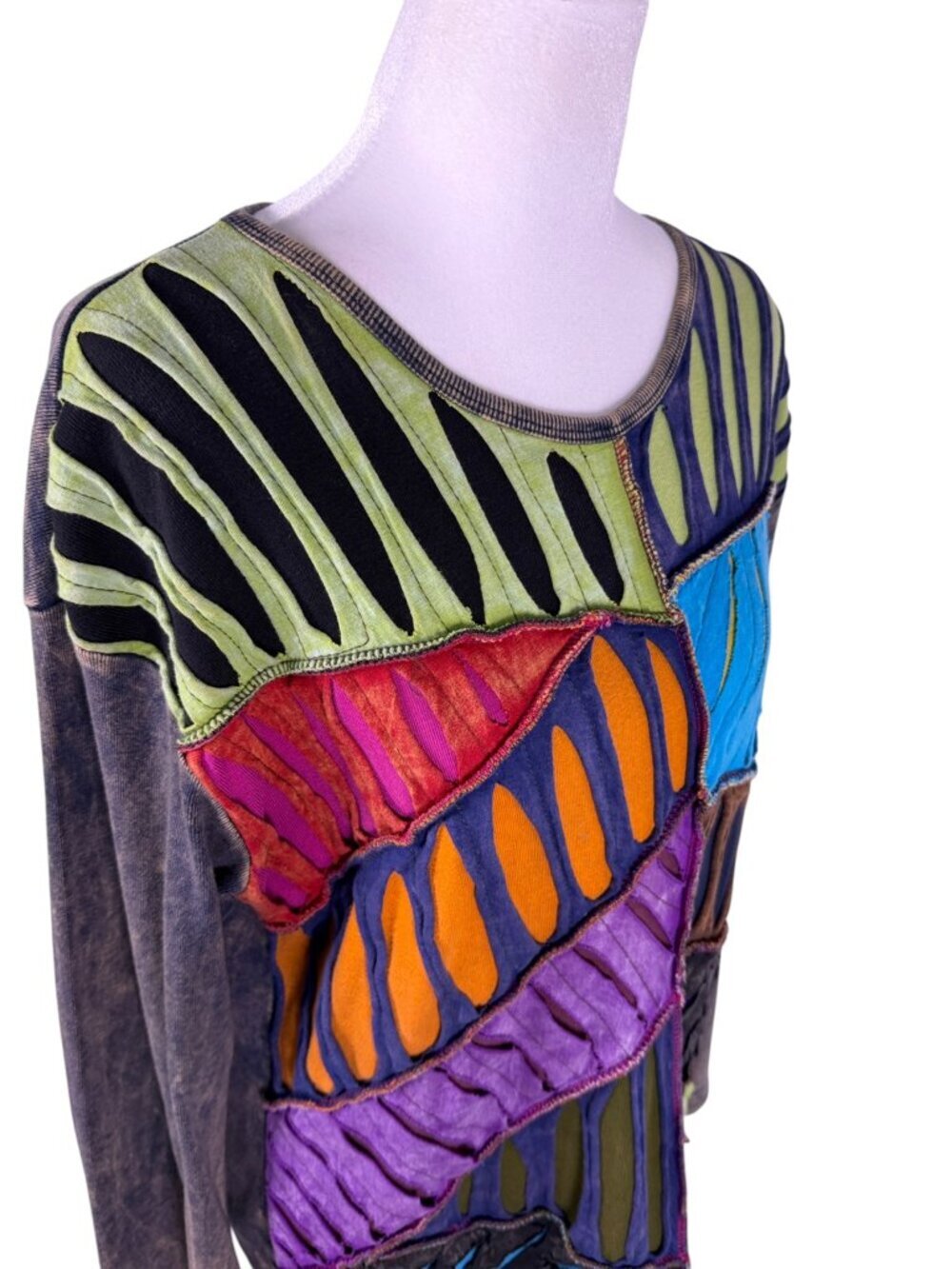 Rising International XL Handcrafted Patchwork Cutout Boho Top |100% Cotton Nepal - Picture 3 of 9